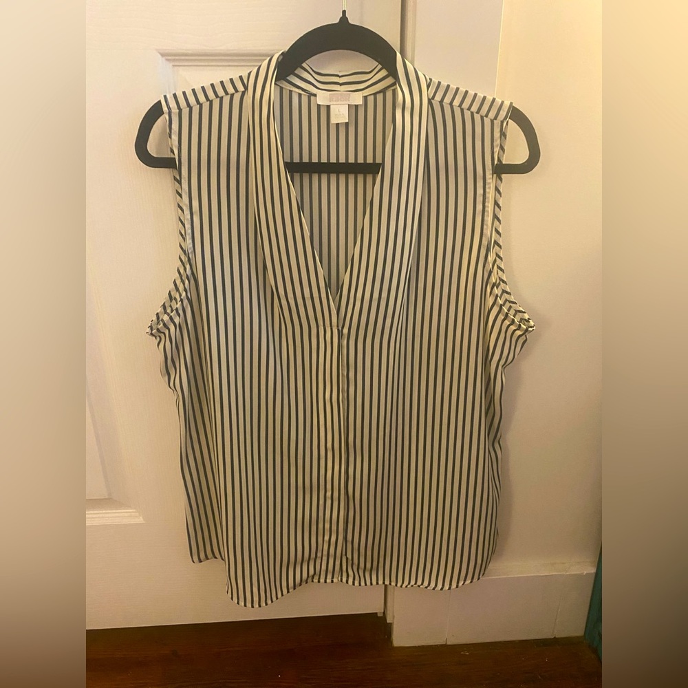Nordstrom Rack dark green and white stripped blouse
